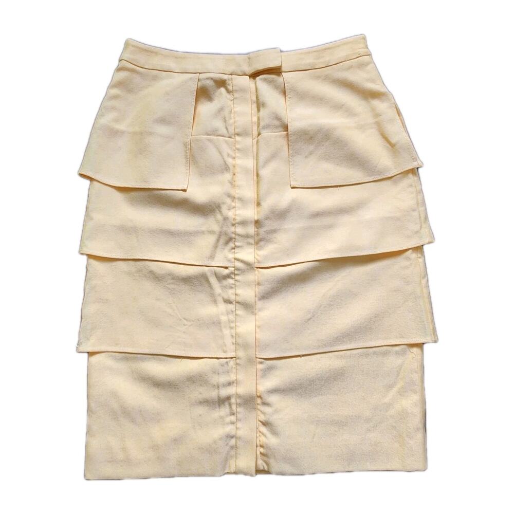 NWT Luca Luca Marco Tiered Skirt Sz 42 Yellow Wool Blend Made in Italy Designer